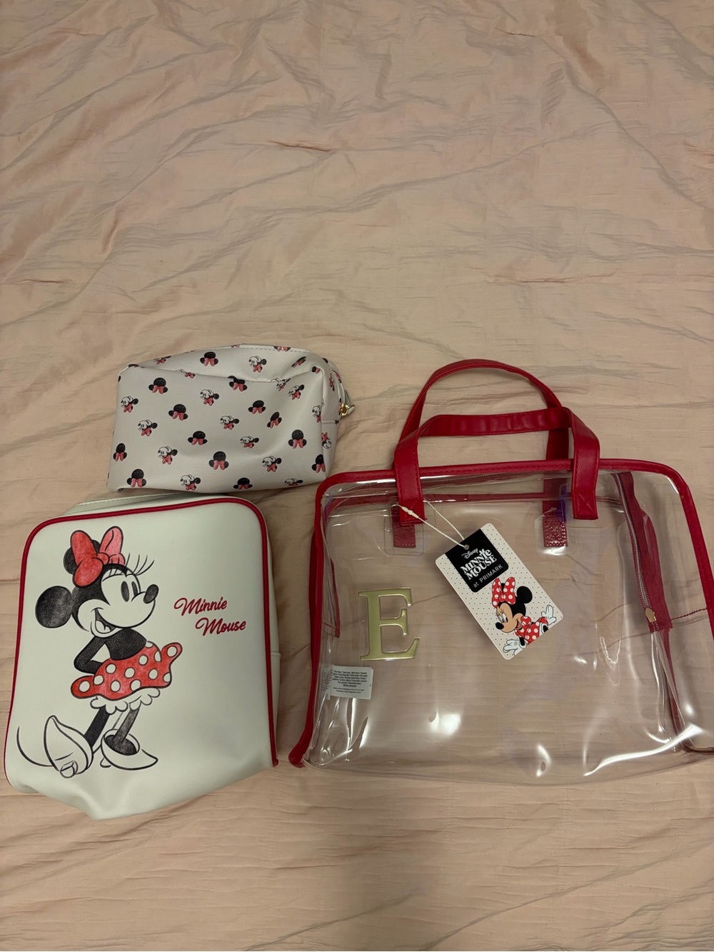 Primark Kids Minnie Mouse Clear Tote and Pouch Set - Red & White